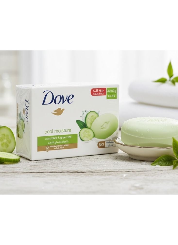 دوف عبوة صابون دوف كول مويستشر برائحة الخيار والشاي الأخضر صابون استحمام منعش ومرطب أربع قطع وزن كل قطعة مائة غرام - Image 2